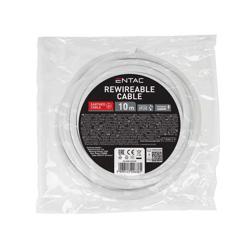 Anslutningskabel | RKK (H05 VV-F) | 3G 1,5 mm² | Vit | 10 m