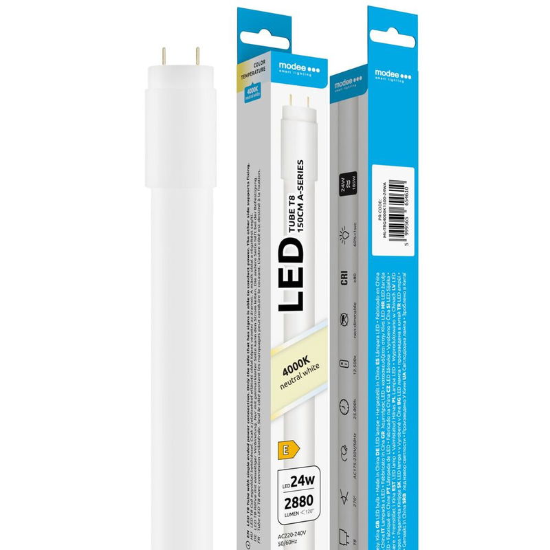 Modee | LED-lysrör 150cm | Neutralvit 4000K | 24W | 120 LM/W | Glas Modee | LED-lysrör 150cm | Neutralvit 4000K | 24W | 120 LM/W | Glas