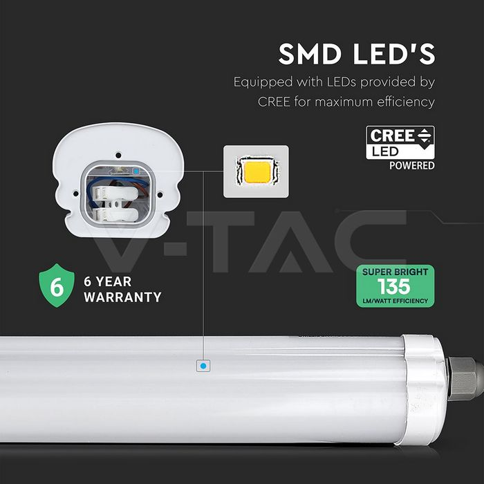 12-pack | V-TAC LED armatur 150cm | 48W | Kallvit 6500K | 135 LM/W | IP65
