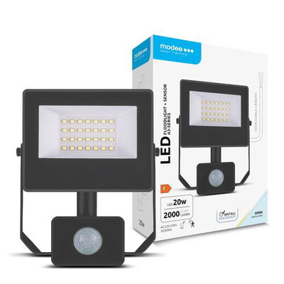 Modee Lighting LED strålkastare 20W | Kallvit 6000K | IP54 | + sensor