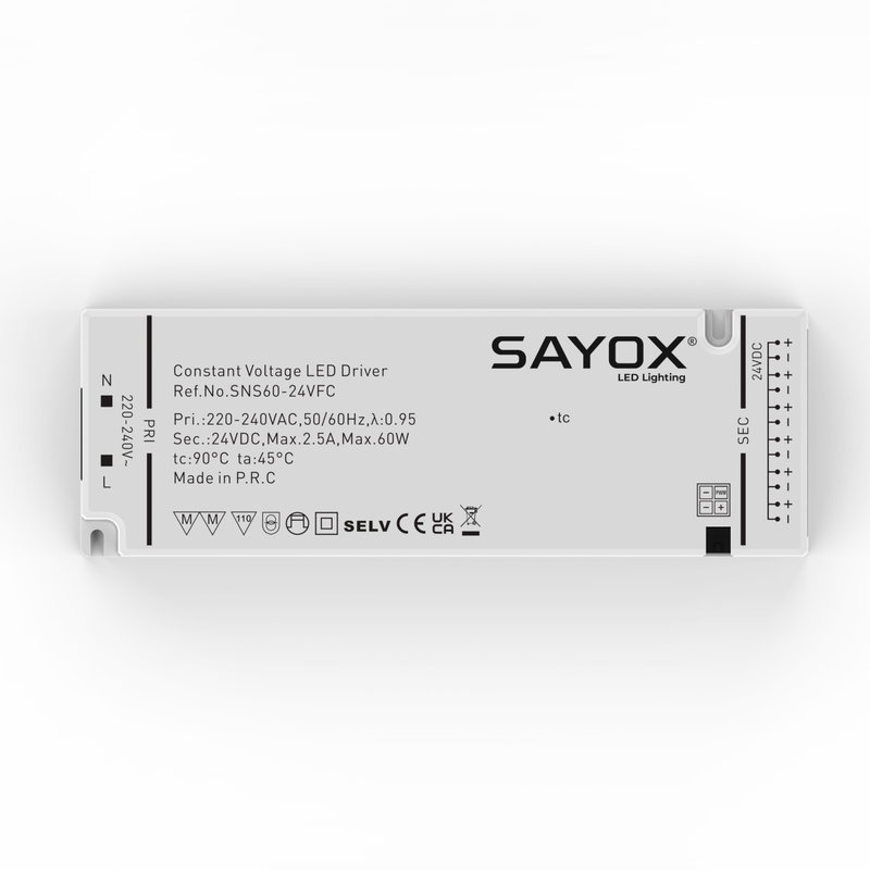 Sayox | 24V | Plug & Play LED-driver | 60W | Med 1,5 meter strömkabel | IP20