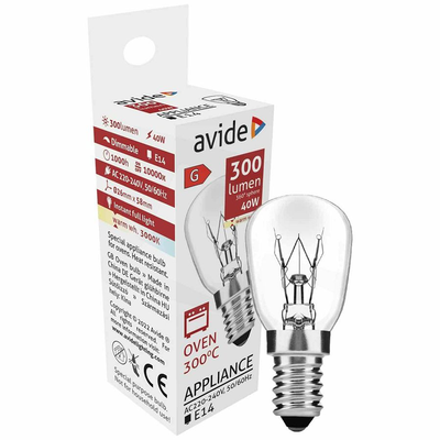 Avide | Ugnslampa | E14 40W | 300°C | Varmvit 3000K