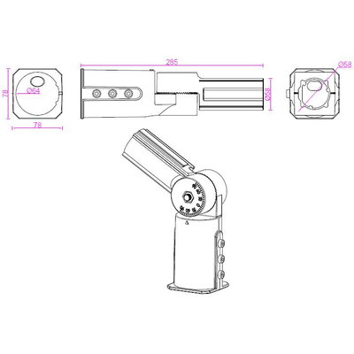 Adapter 60–60 mm för Belysningsstolpe – justerbar vinkel