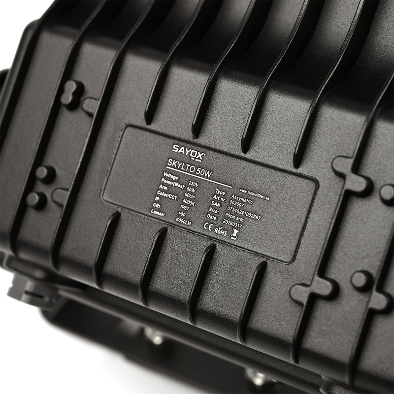 Skylto 50W | 4000K Neultralvit | IP67 | Med 90 cm Arm | Asymmetrisk
