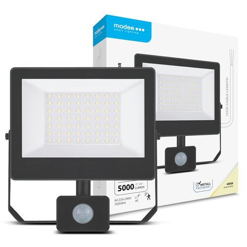 Modee Lighting LED strålkastare 50W |  Neutralvit 4000K | IP54 | + sensor