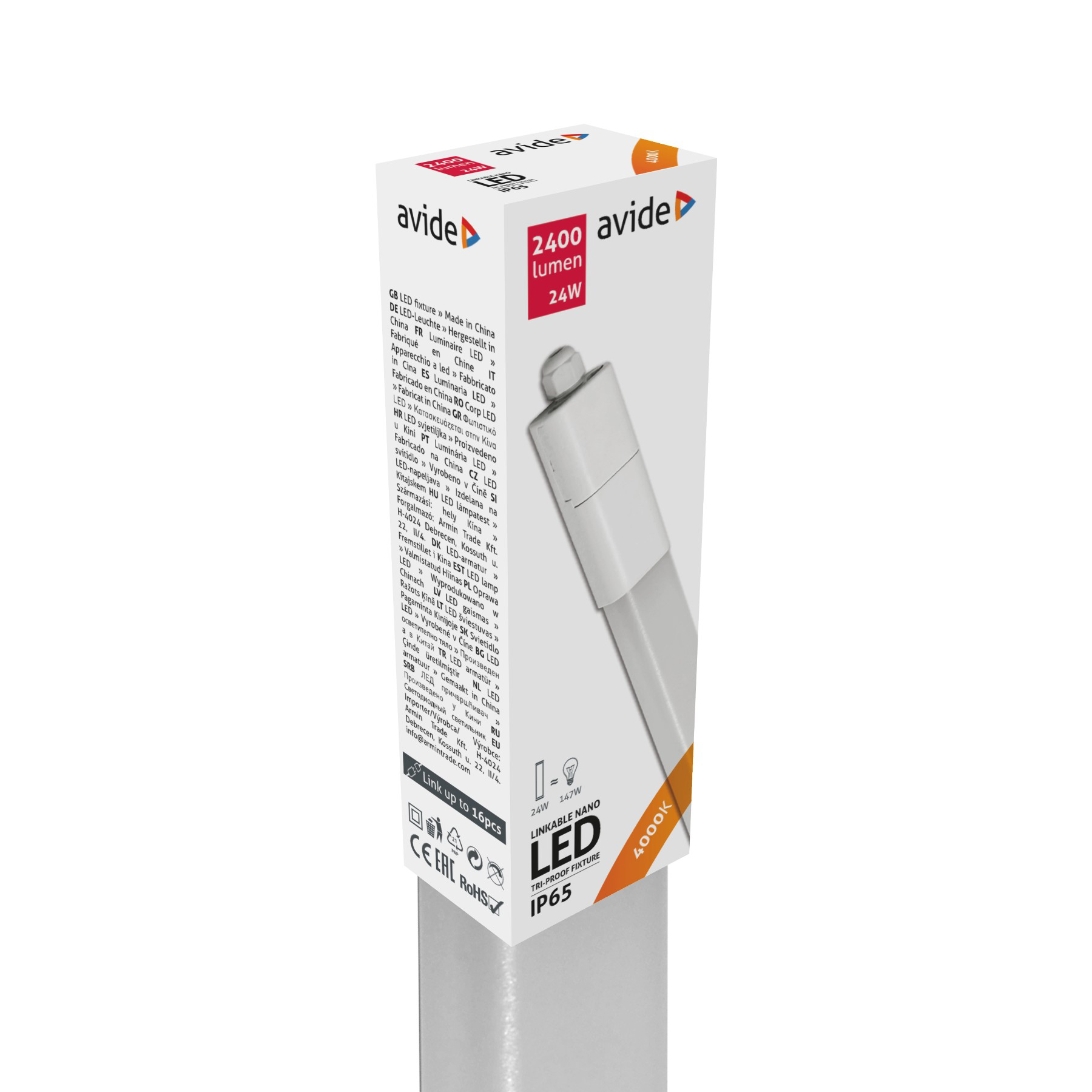 Avide | LED-armatur 24W | Neutralvit 4000K | IP65 | 120cm
