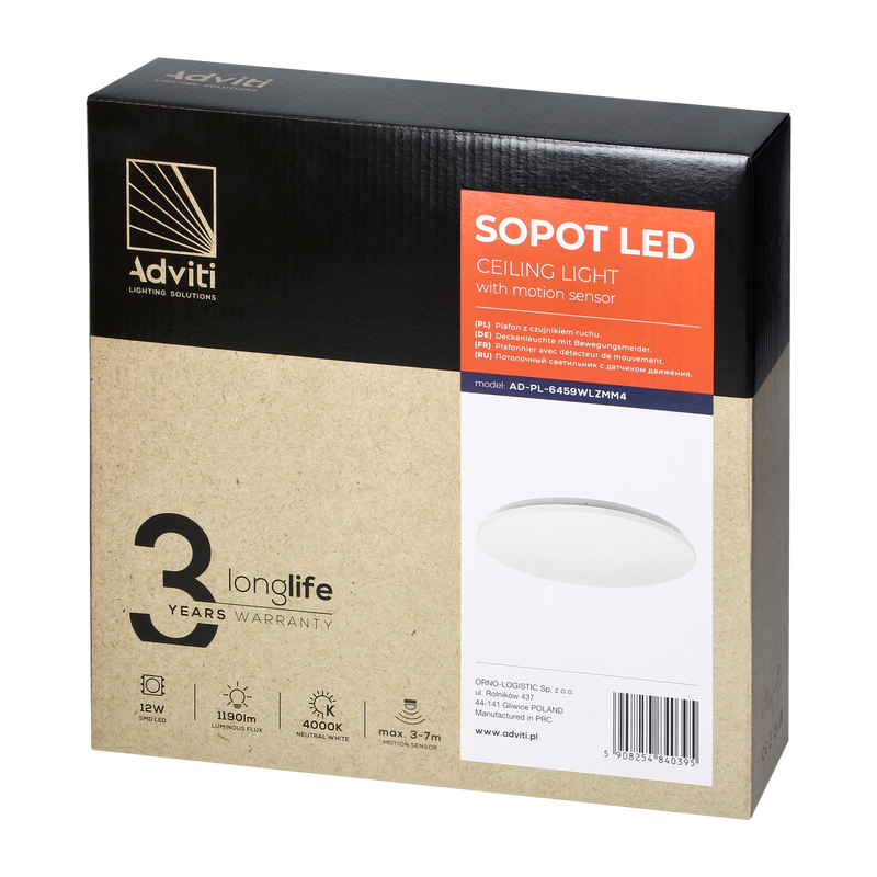 LED plafond 12W - taklampa med mikrovågsrörelsesensor