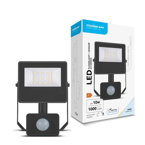 Modee Lighting LED strålkastare 10W |  Kallvit 6000K | IP54 | + sensor