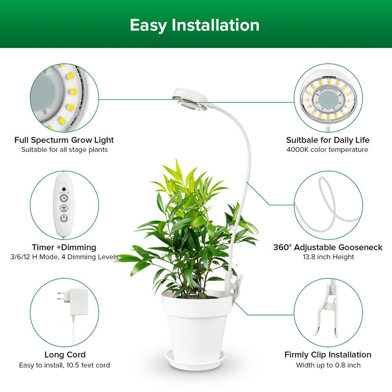 SANSI 10W Växtlampa | Full spektrum 4000K - med timer