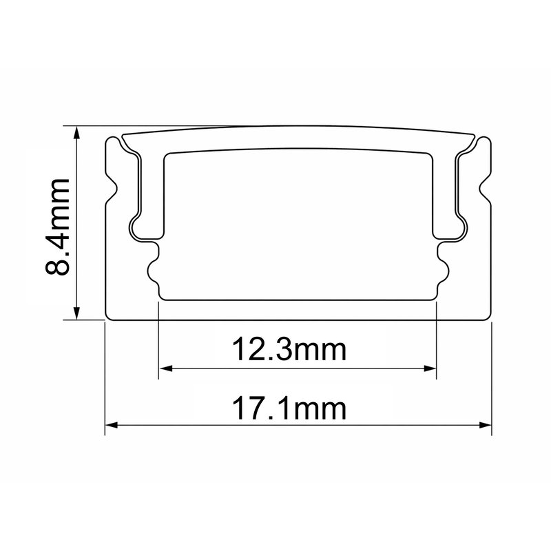 LED Profil | SS17 | Utanpåliggande | 17 x 8,4 mm | 1 meter | Utan diffusor
