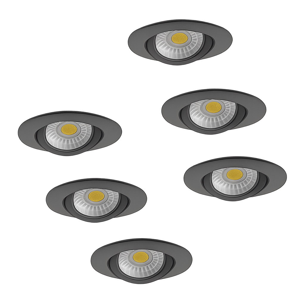 6-pack | LED Downlight Slimmy Svart | 8W | CCT | 2700-3000K-4000K | IP65 | Dimbar | Värmeskydd