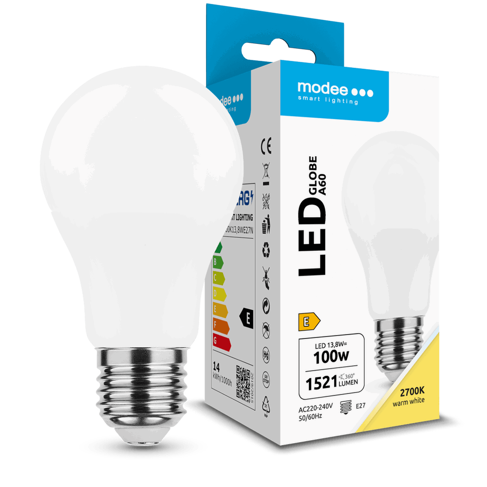 LED E27-ljuskälla 13,8W | Varmvit 2700K | A60 | 270°