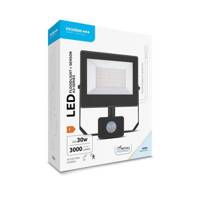 Modee Lighting LED strålkastare 30W | Kallvit 6000K | IP54 | + sensor