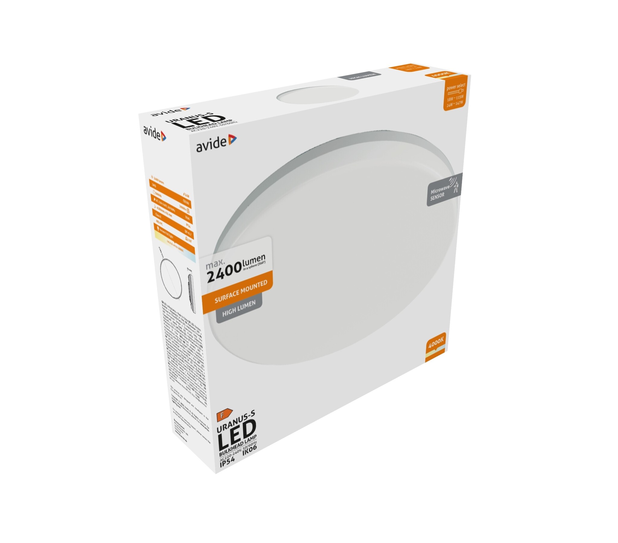 LED Plafond 18-24W | Neutralvit 4000K | IP54 | Mikrovågssensor