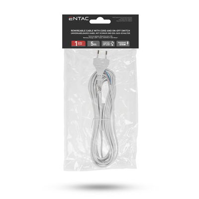 Strömkabel med strömbrytare | Vit |  5 meter