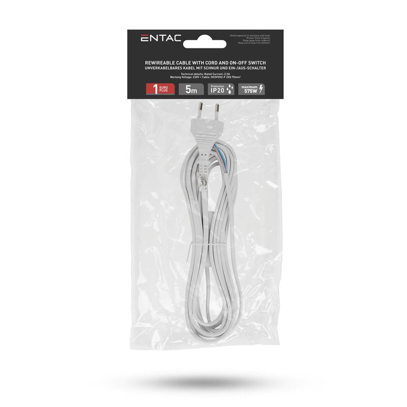 Strömkabel med strömbrytare | Vit |  5 meter