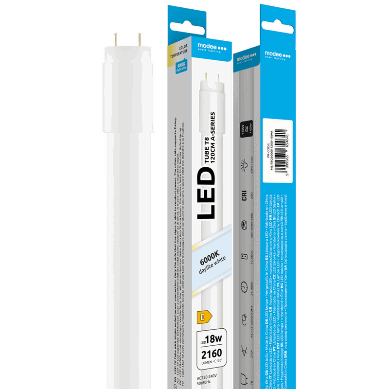 Modee | LED-lysrör 120cm | Kallvit 6000K | 18W | 120 LM/W | Glas Modee | LED-lysrör 120cm | Kallvit 6000K | 18W | 120 LM/W | Glas
