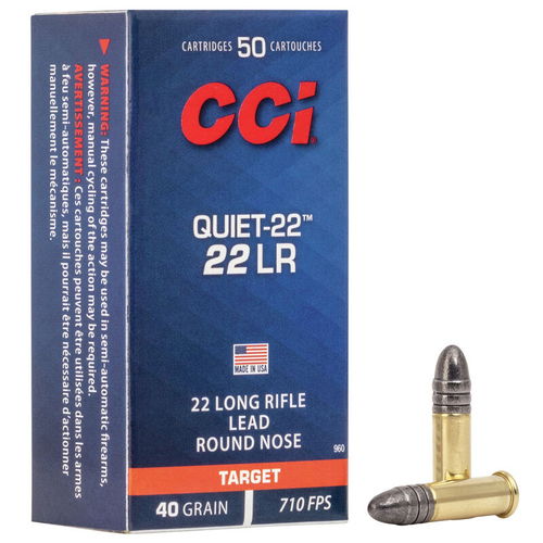 CCI Quiet Rimfire Ammunition 22 LR Lead Round Nose Quiet-22 40gr 50/Box