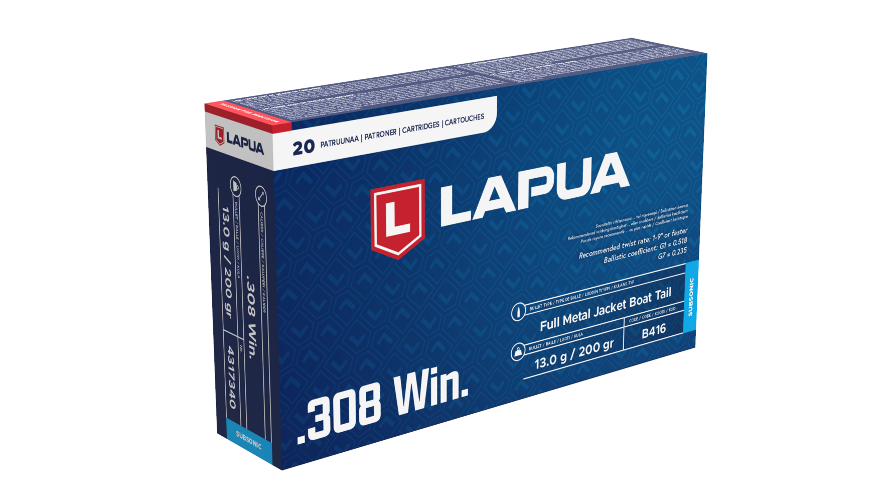 Lapua FMJBT .308 Win SUBSONIC 13,0g/200gr