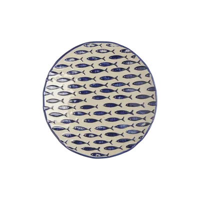 FISH Tallrik, Beige/blå 6-pack