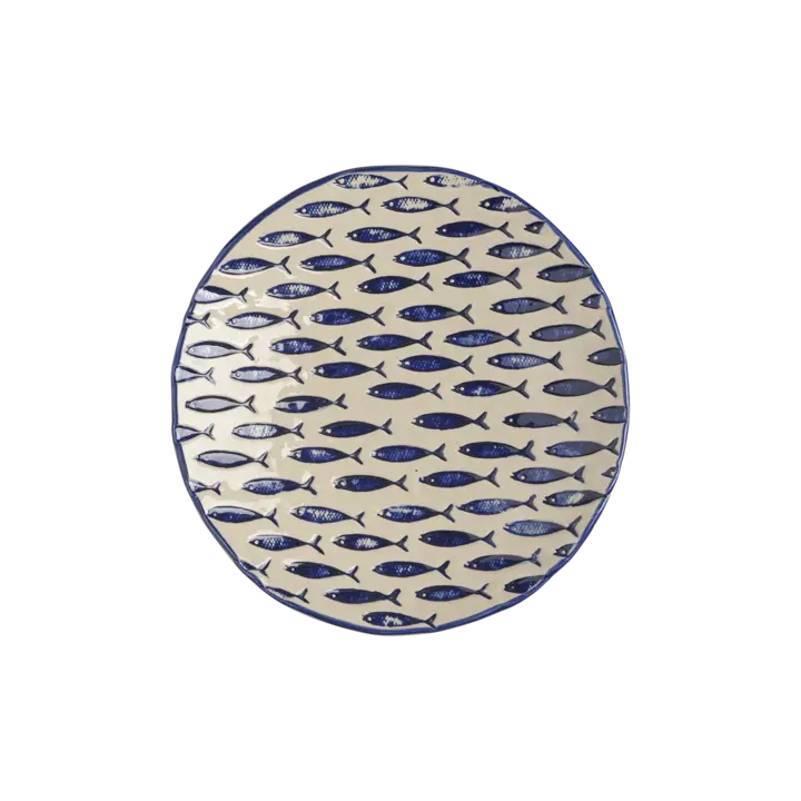 FISH Tallrik, Beige/blå 6-pack