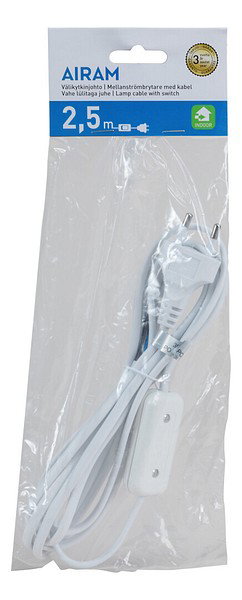 Mellanströmbrytare m. kabel vit 2,5m