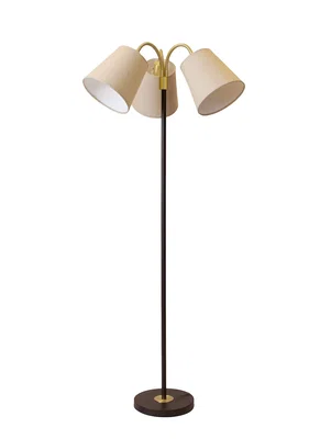 Amy Golvlampa 3L Svart/Mäss m. Lin Beige