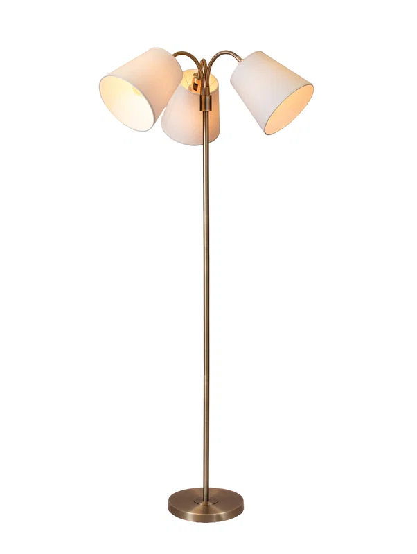 Amy Golvlampa 3L Antik Mässing m. Lin Vit