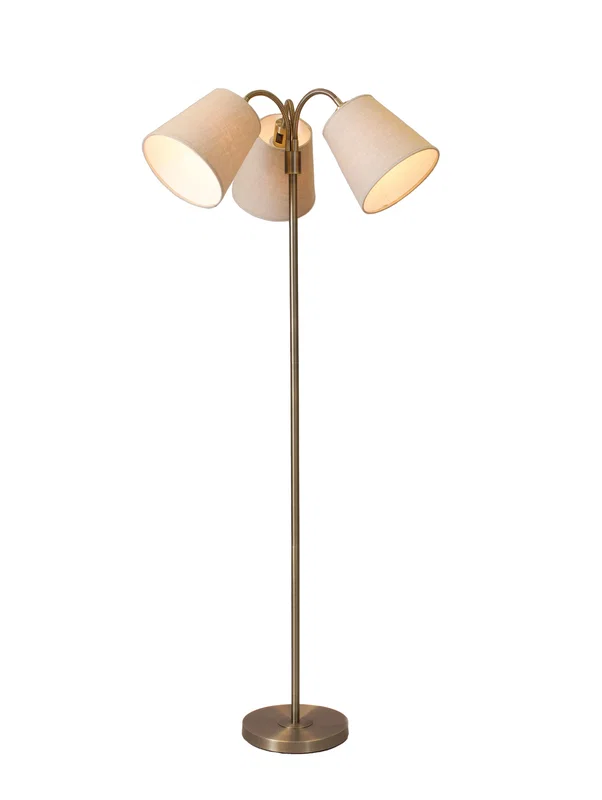 Amy Golvlampa 3L Antik Mässing m. Lin Beige