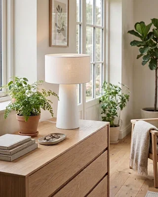Bordslampa i linnetyg
