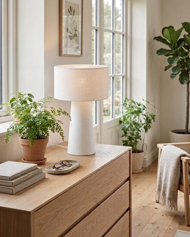 Bordslampa i linnetyg