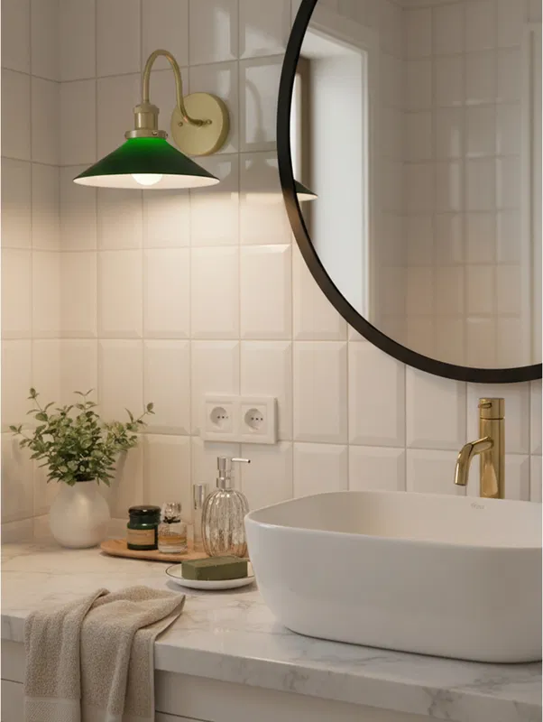 August Vägglampa IP23 Mässing/Grön