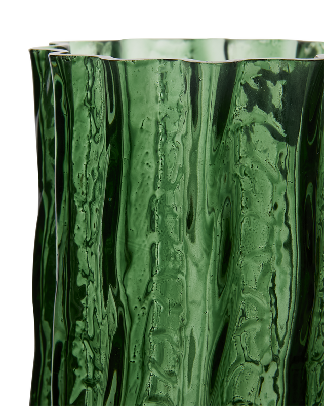 Elegant handtillverkad grön glasvas med texturerad yta