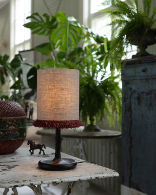 Cylinder lampskärm med vinröd frans kant