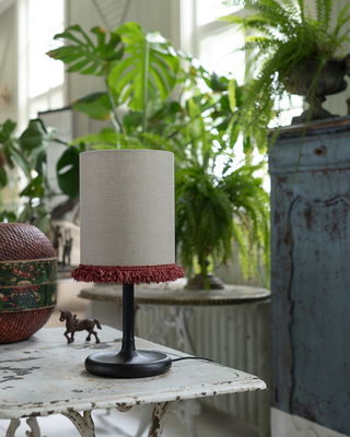 Cylinder lampskärm med vinröd frans kant