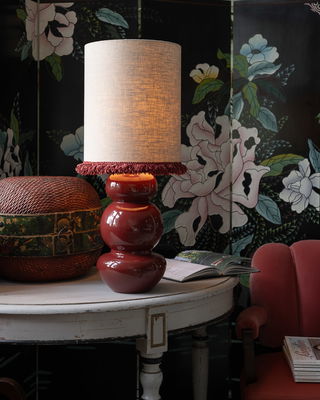 Retro lampskärm med vinröd franskant