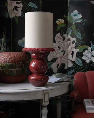 Retro lampskärm med vinröd franskant