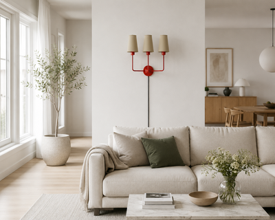 Valentina vägglampa röd med chintz avlång lampskärmar beige