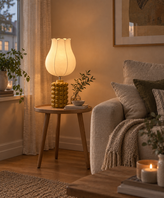 Tulpan lampskärm med bubbels lampfot