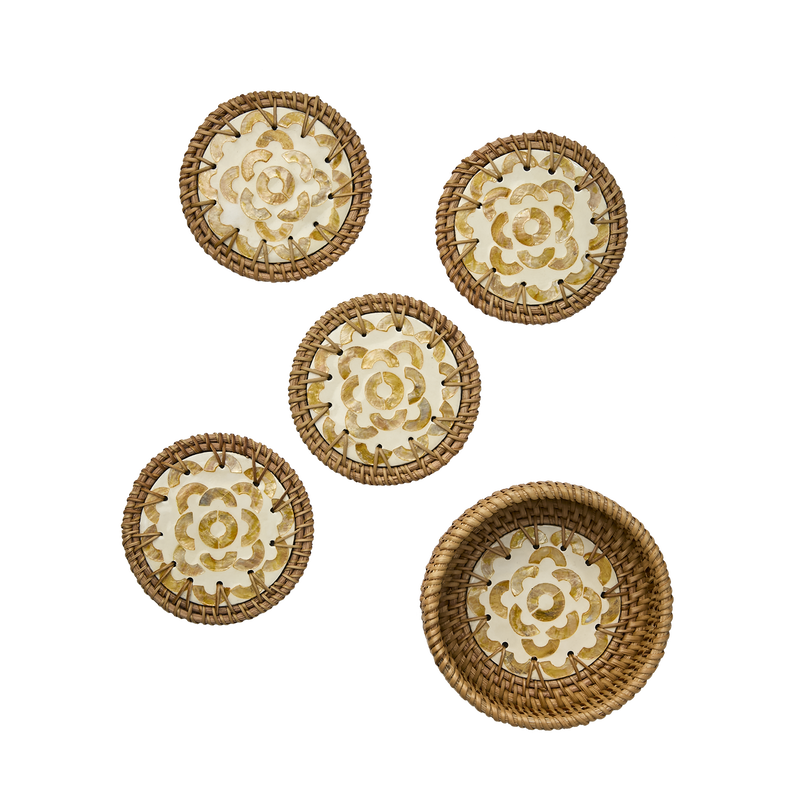 Sunny Glasunderlägg D12 Gul/Natur 4-pack