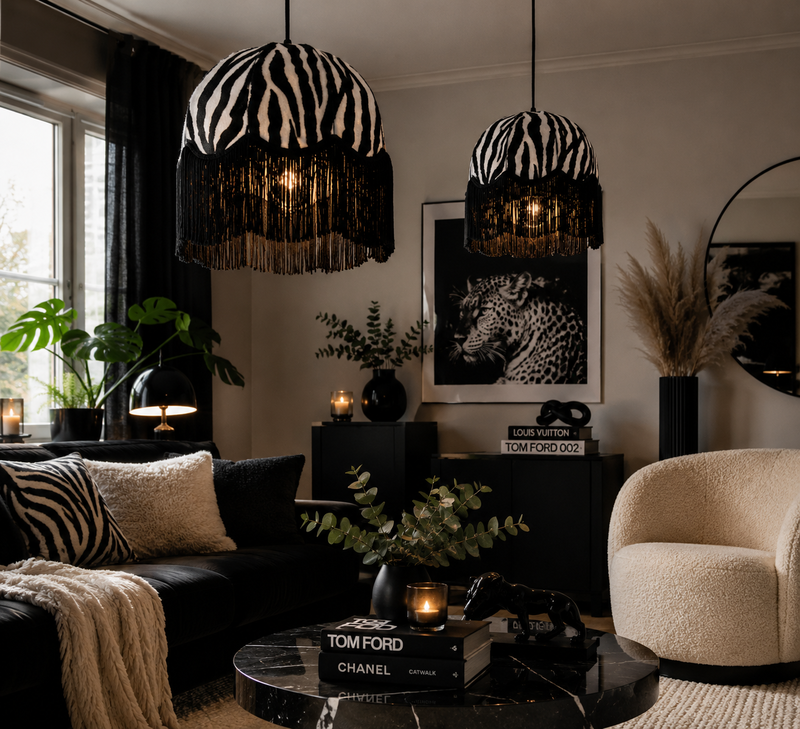 Zebra Päls Takskärmar Svart/Vit Frans