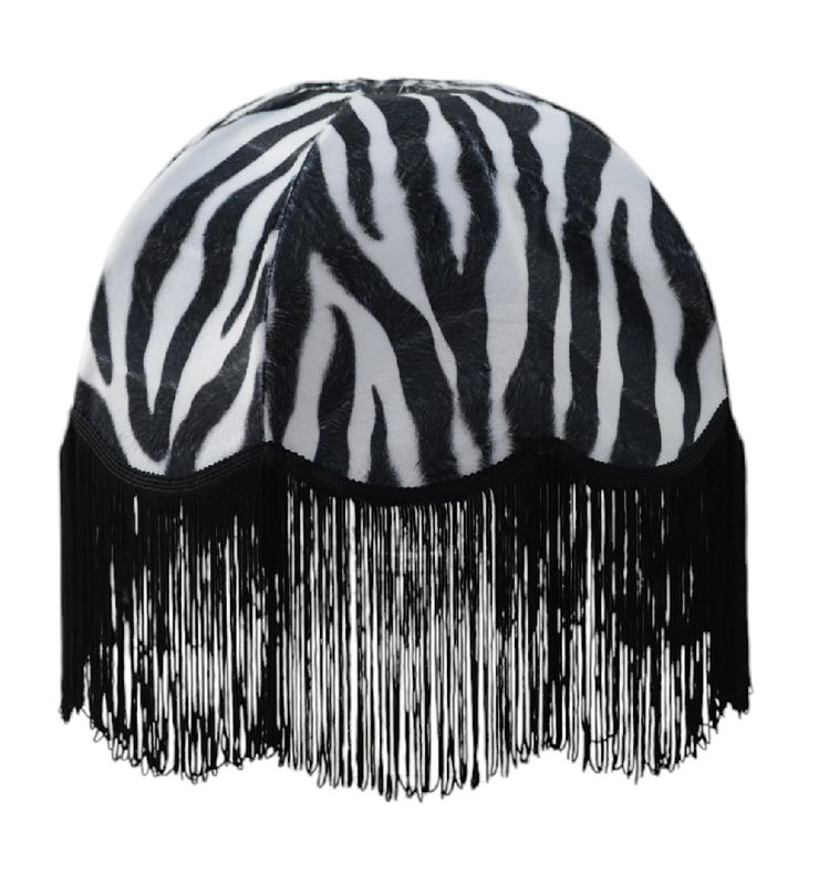 Zebra päls takskärmar svart/vit frans