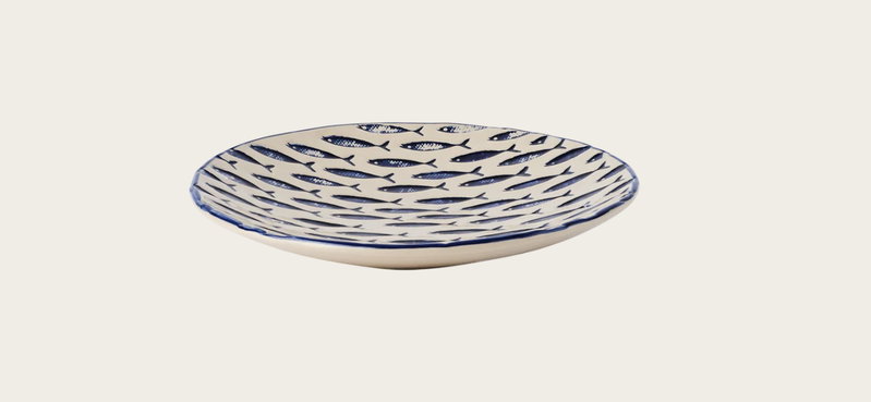 FISH Tallrik, Beige/blå 6-pack