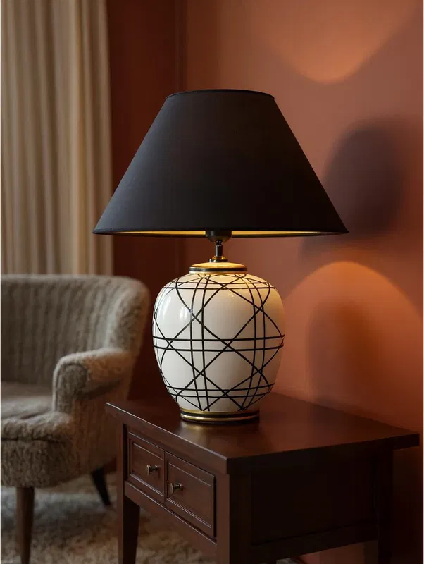 New York Bordslampa H45 Svart/Vit