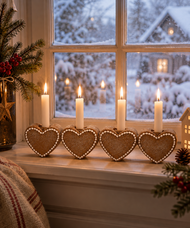 Pepparkakor - Adventsljusstake i fönster