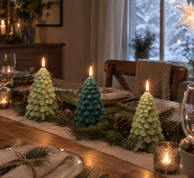 Mysig juldukning med julgranar