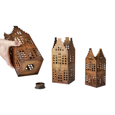 Village Ljuslykta Hus Mässing 3-p