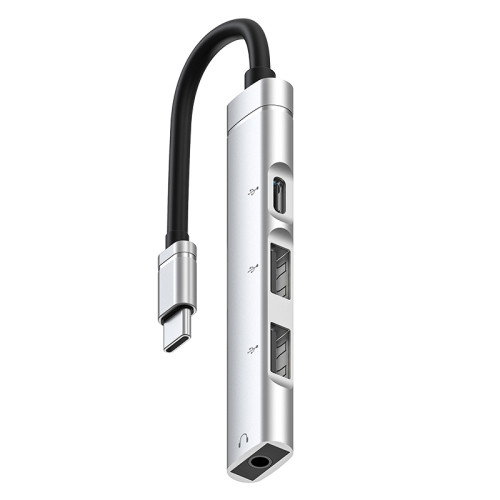 USB-C till 3.5mm, USB-A och USB-C Hub (Silver)
