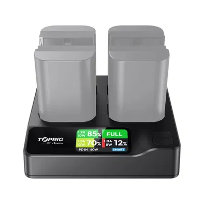 Snabbladdare för 4 st Canon LP-E6 batterier
