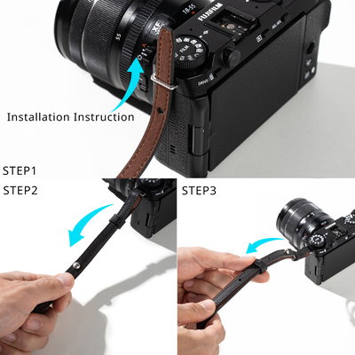 Kamerarem i svart läder